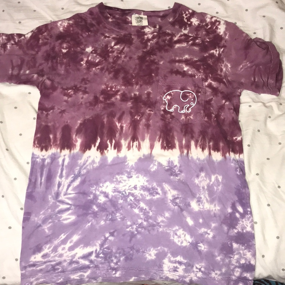 Ivory Ella T-shirt, tie-dye maroon and purple.